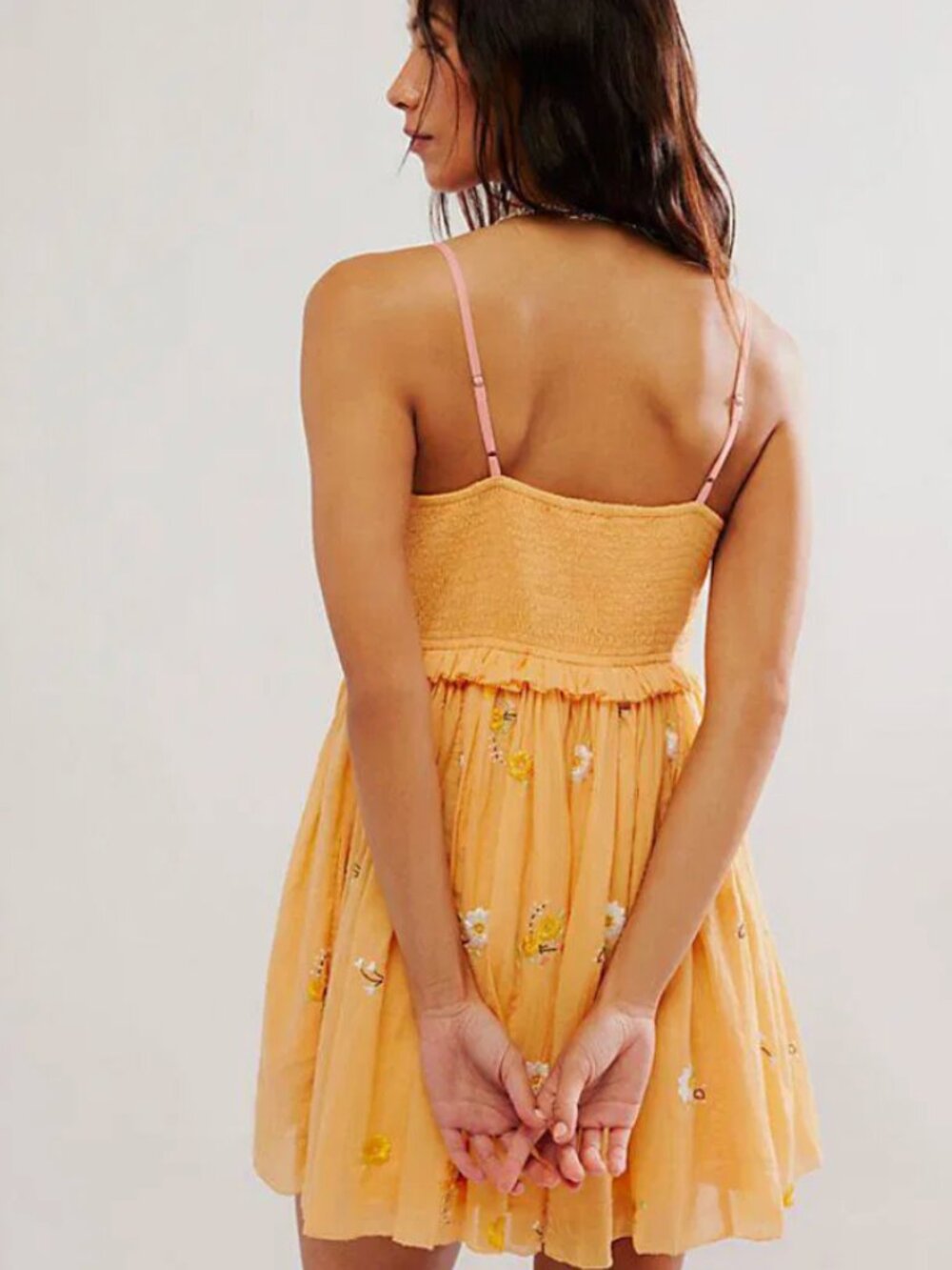 Free People Alana Babydoll Dress- Mini- Yellow/Orange-Embroidered-M-MSRP  $128 - Picture 4 of 16